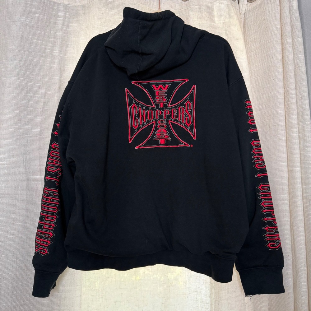 Vintage West Coast Choppers Zip Hoodie Jesse James Biker Waffle Knit Thermal XL